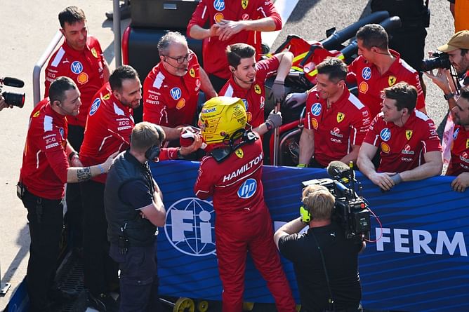 WATCH: Ferrari garage erupts after Lewis Hamilton’s stunning pole position result in China for the sprint race