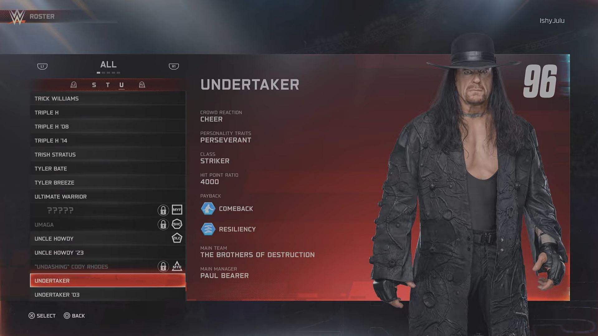 The base card for Undertaker has a rating of 96 (Image via 2K Games // YouTube/@BottomTier)