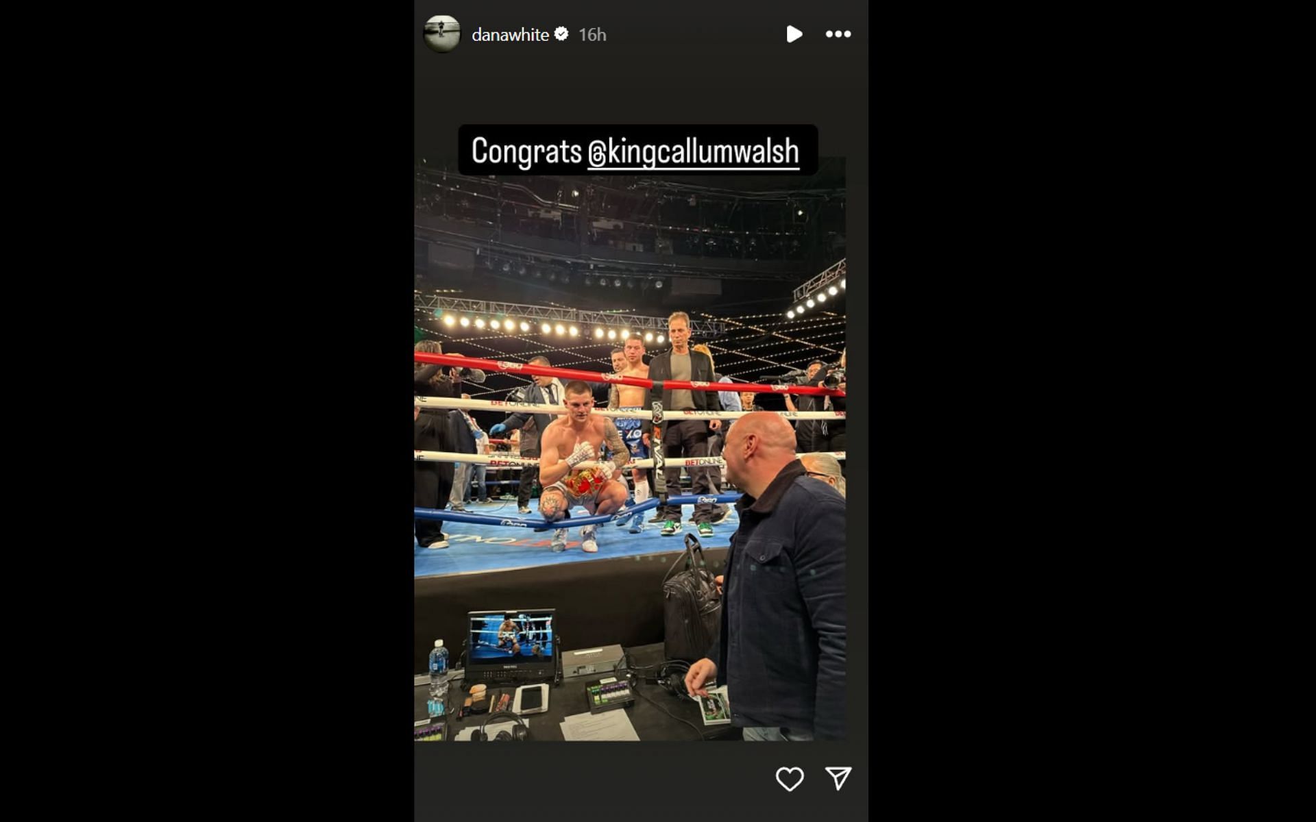 Screenshot of Dana White&#039;s story where he congratulates Callum Walsh on his victory. [Screenshot courtesy: @danawhite on Instagram]