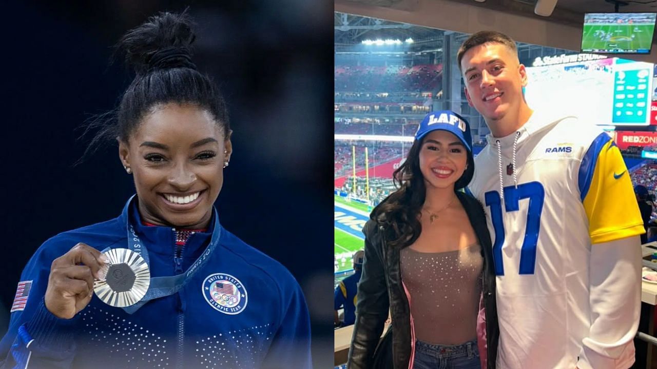 Simone Biles (L), Bobby Miller with Natalie Loureda (R) (Images from - Getty, Instagram.com/@natalieloureda)