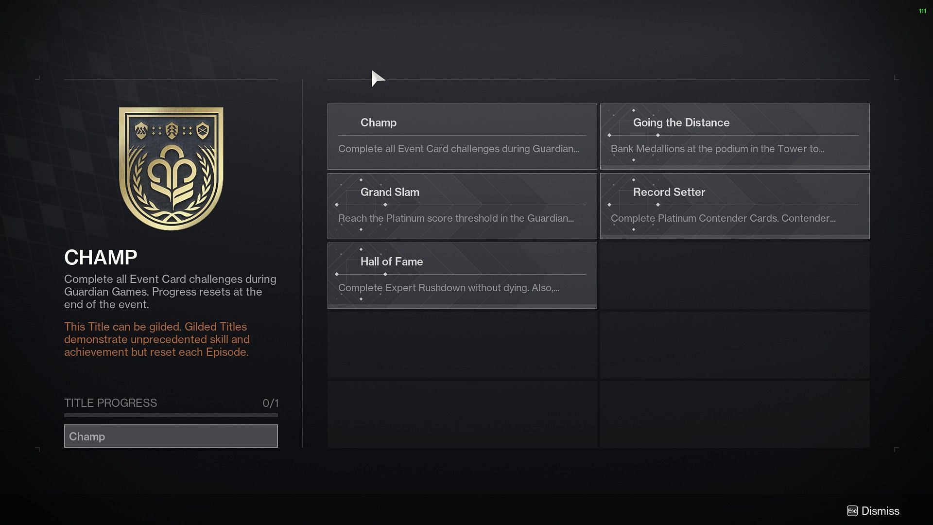 Champ seal objectives for gilding (Image via Bungie)