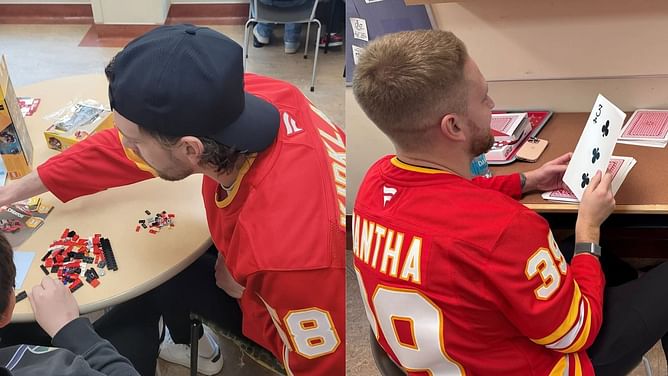 In Photos: Flames' Anthony Mantha and Justin Kirkland play games with Alberta Children's hospital mental health unit patients