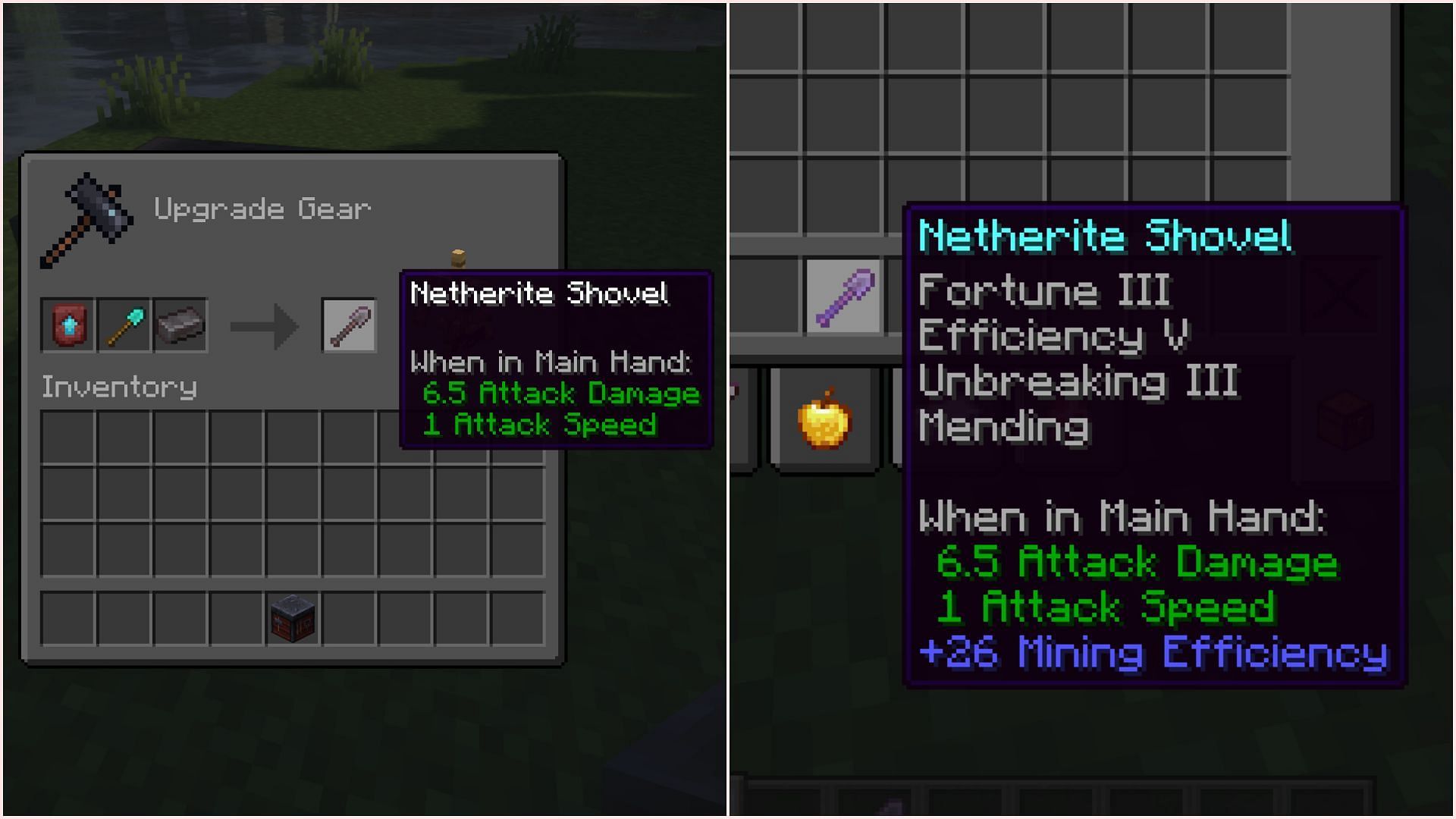 Craft a netherite shovel and enchant it accordingly. (Image via Sportskeeda Gaming/Mojang Studios)