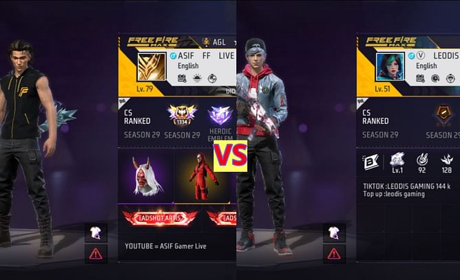 Asif Gamer Live vs Leodis Gaming: किसके Free Fire MAX में बेहतर स्टैट्स हैं?