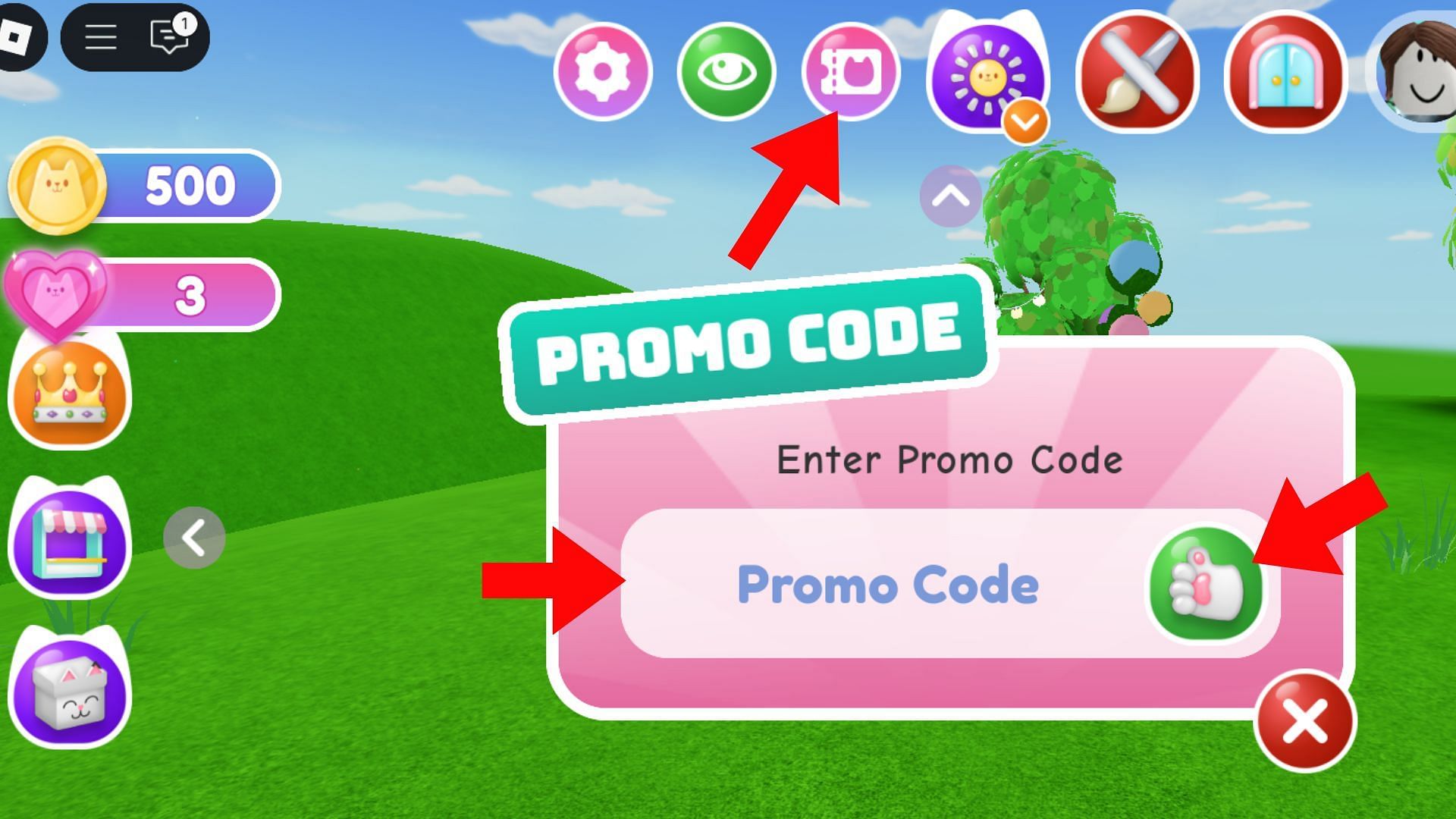 Click the paw icon to submit codes (Image via Roblox)