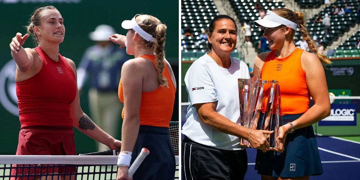 Aryna Sabalenka pictured with Mirra Andreeva (L), Andreeva pictured with Conchita Martinez (R) - Image Source: Getty