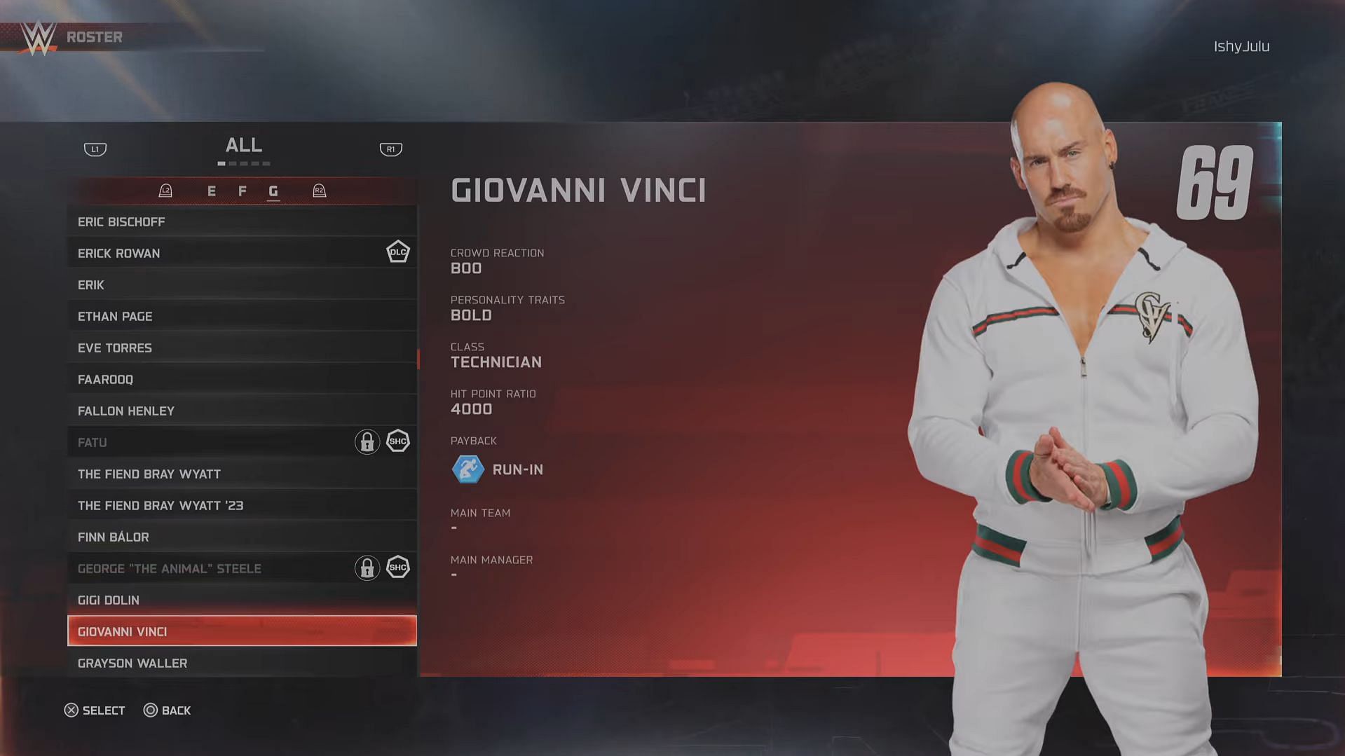 Giovanni Vinci has a rating of 69 (Image via 2K Games || YouTube/@BottomTier)