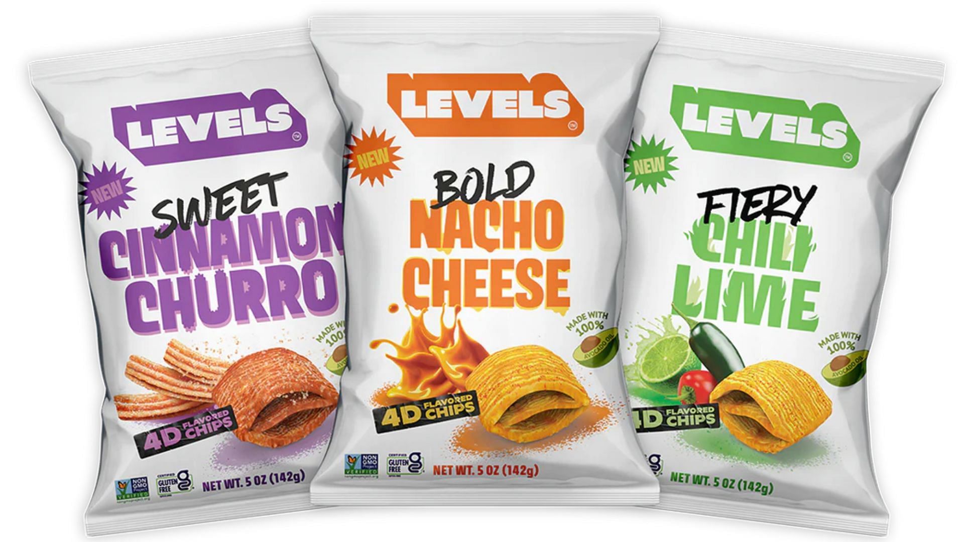 The three new flavors of the 4D Flavored chips by Brent Rivera (Image via Eat Levels)