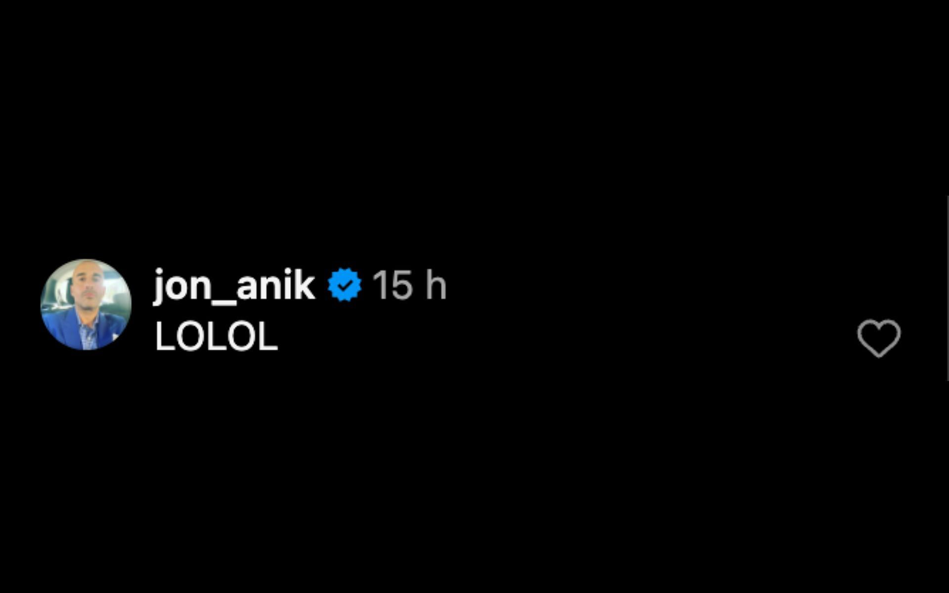 Screenshot of Jon Anik&#039;s comment below.