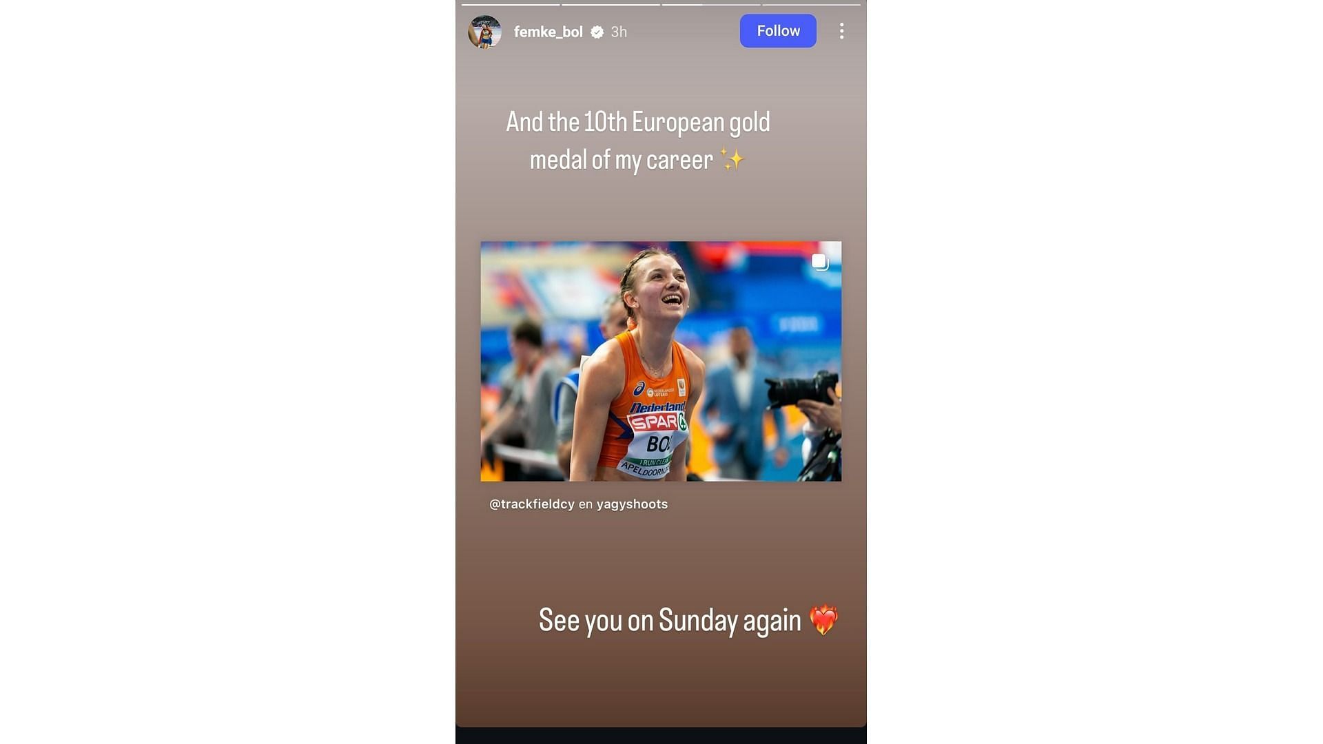 Screenshot of Bol&#039;s Instagram story feat her 4x400m mixed relay victory (Image via: Bol&#039;s Instagram)