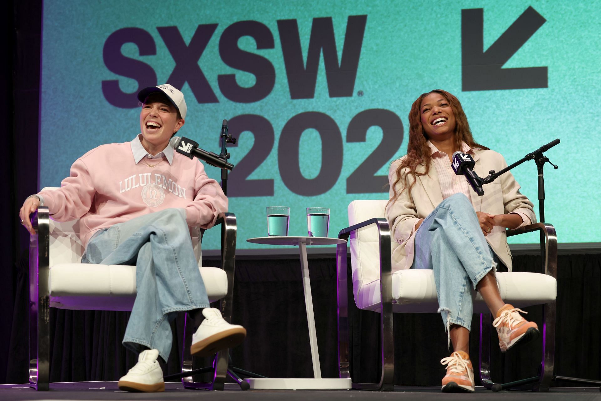 Nikki Hiltz and Gabby Thomas at The Vox Media Podcast Stage Presented By Smartsheet At SXSW - Day 2 - Source: Getty