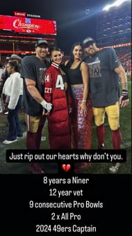 Claire Kittle reacts to Kyle Juszczyk's release from 49ers