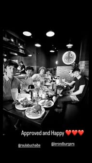 The Bradys and their friends eating at Le Rond