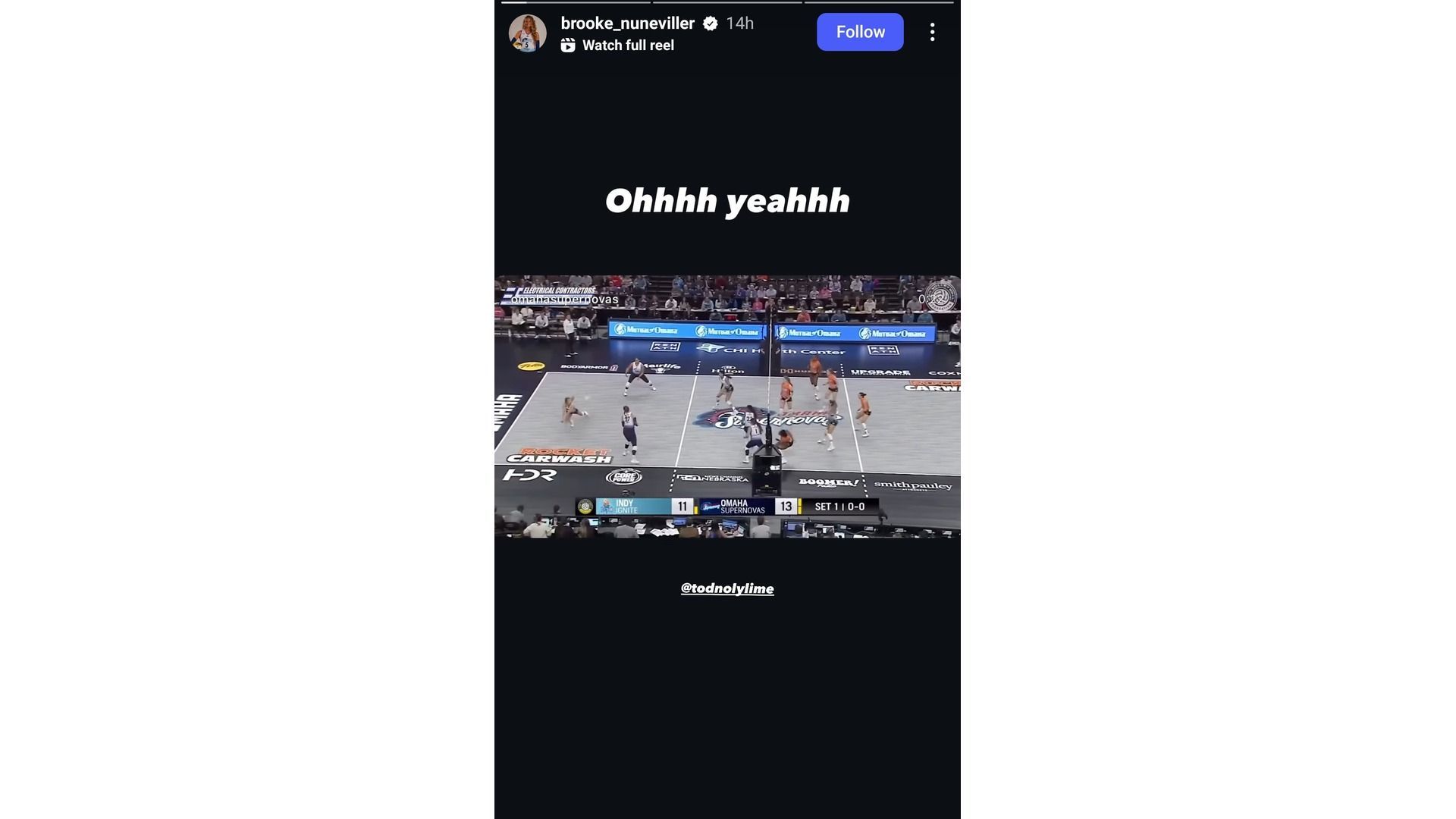 Screenshot of Nuneviller&#039;s Instagram story featuring a glimpse of her performance from the Indy Ignite match (Image via: Nuneviller&#039;s Instagram)