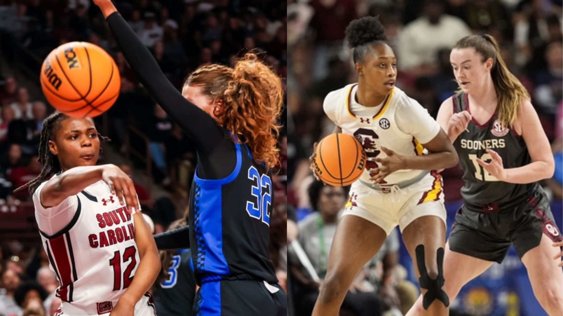 MiLaysia Fulwiley (left) and Joyce Edwards (right) combined for 40 points in South Carolina