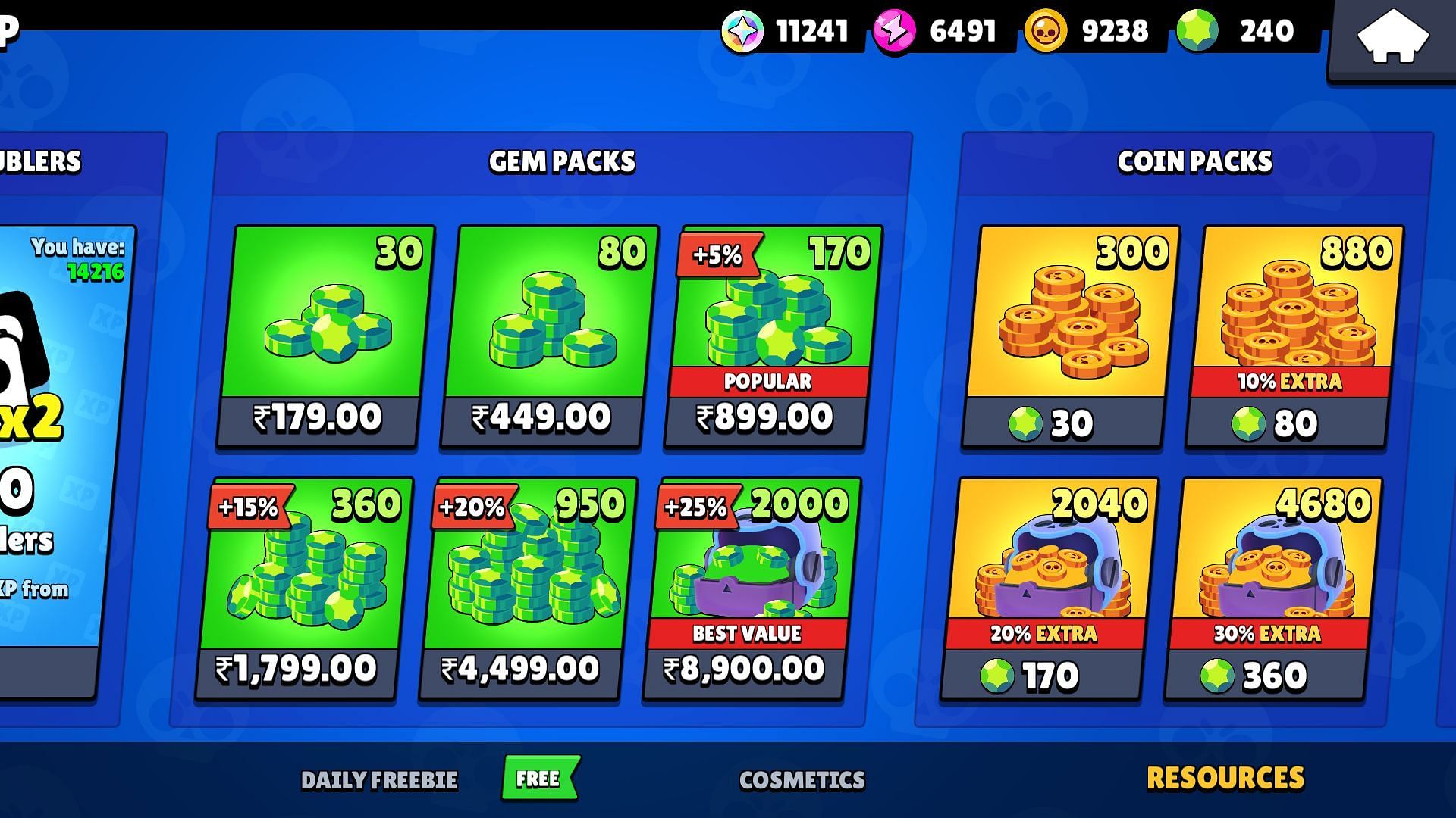 Packs offering Gems and Coins (Image via Supercell)