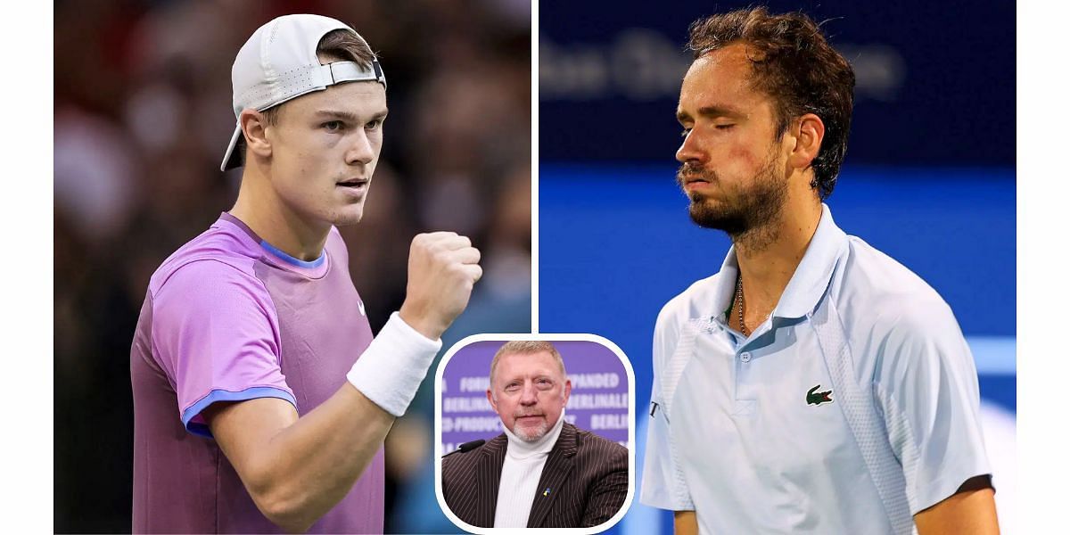 Holger Rune (L), Boris Becker (middle) and Daniil Medvedev (R) (Image Source: Getty)