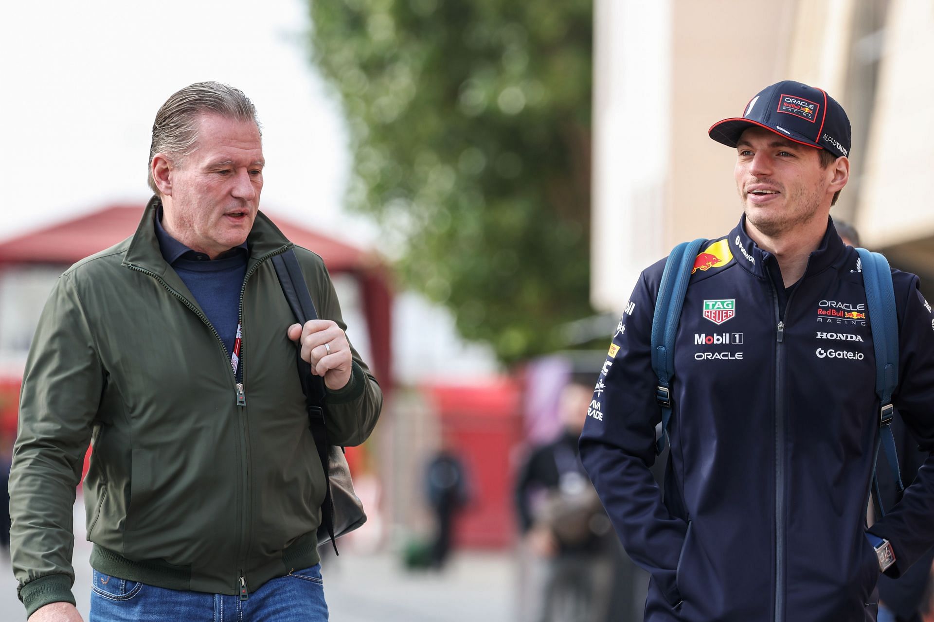 Max Verstappen and Jos Verstappen arriving at the F1 Testing in Bahrain - Day 1 - Source: Getty