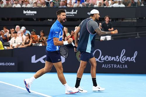 Novak Djokovic and Nick Kyrgios at the 2025 Brisbane International: Day 4 - Source: Getty
