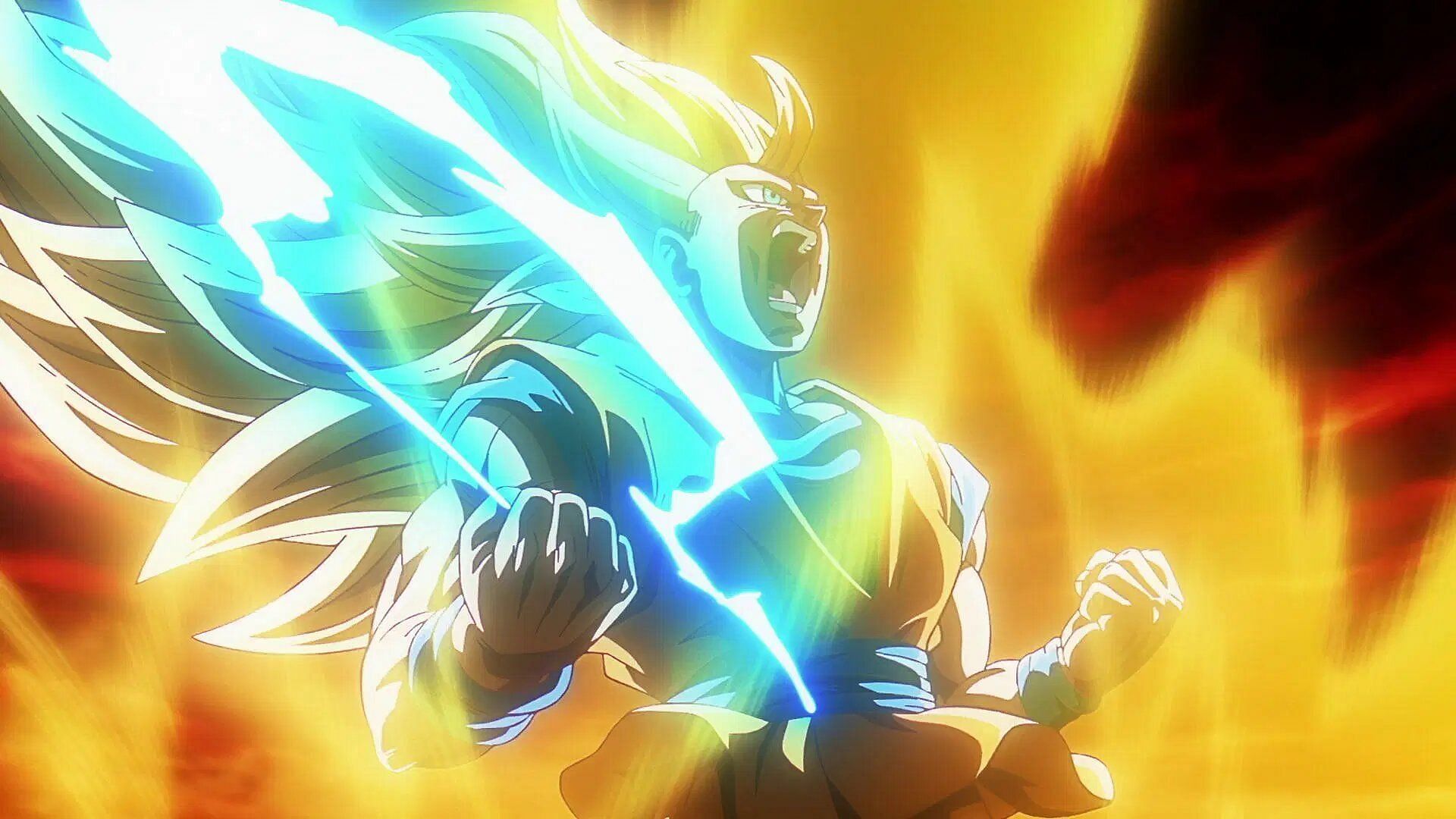 Adult Super Saiyan 3 Goku powering up (Image via Toei Animation)