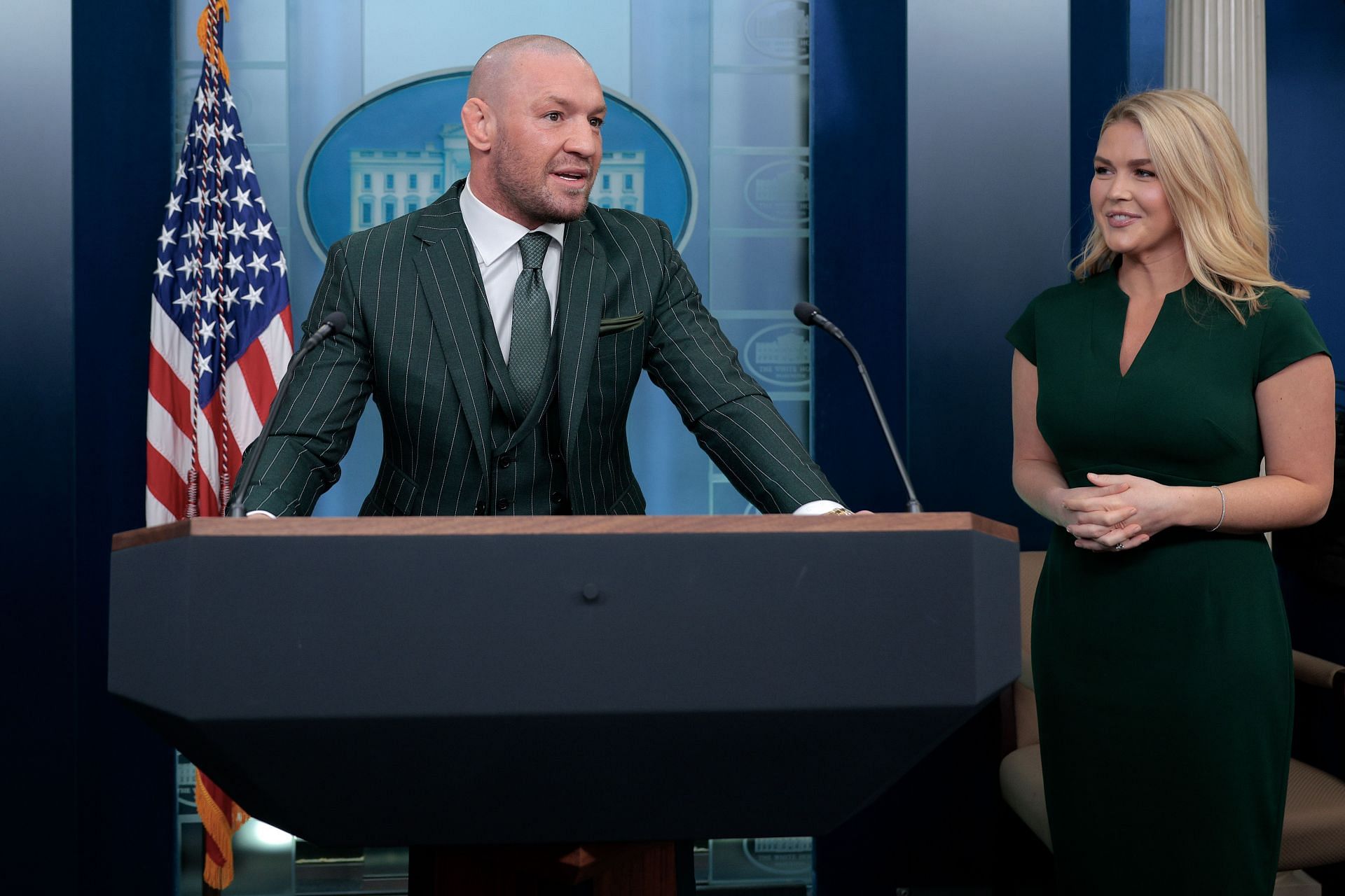 Former Irish MMA Fighter Conor McGregor Speaks To The Press At The White House Before Meeting With President Trump - Source: Getty