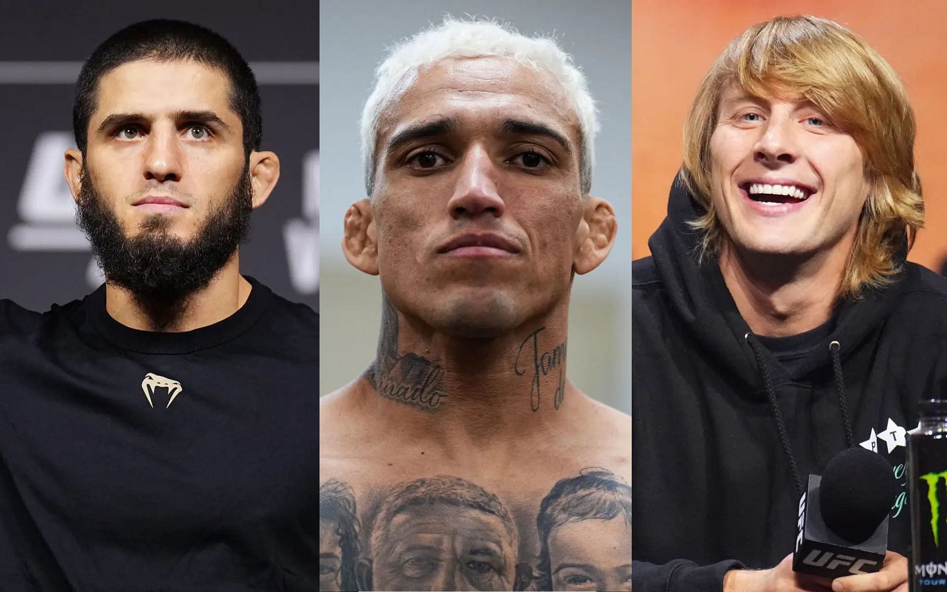 Paddy Pimblett (right) uses Charles Oliveira (middle) to justify title callout of Islam Makhachev (left) [Images courtesy: Getty Images]