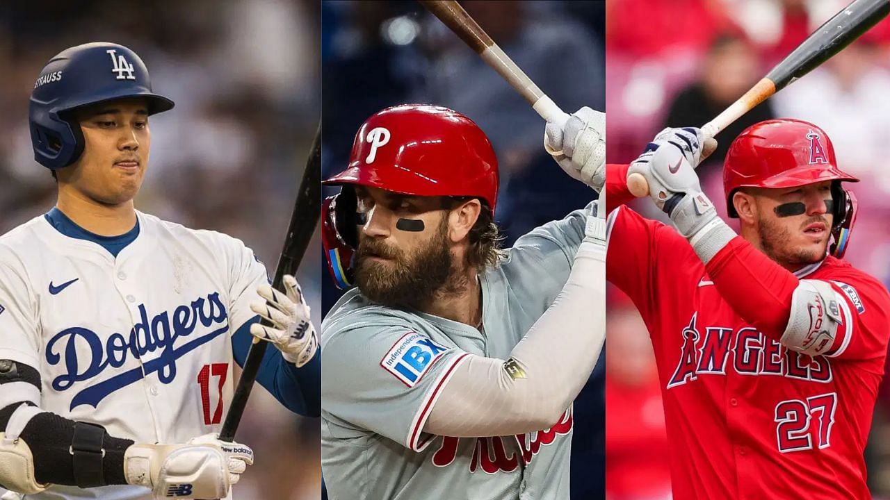 (Left to Right) Shohei Ohtani, Bryce Harper, Mike Trout (Images from - Getty)