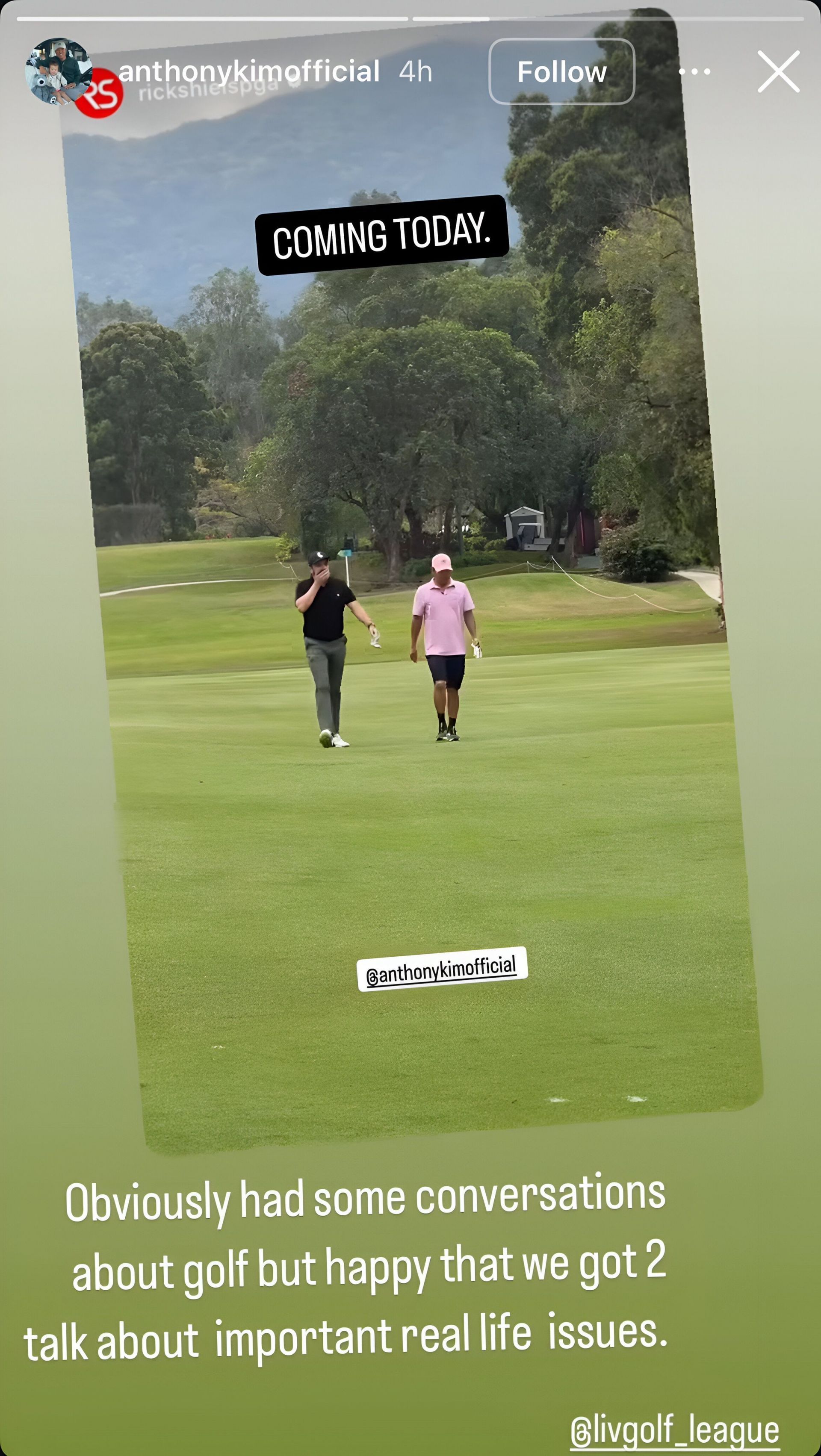 Anthony Kim reveals his discussion with Rick Shiels. Image via Instagram @anthonykimofficial