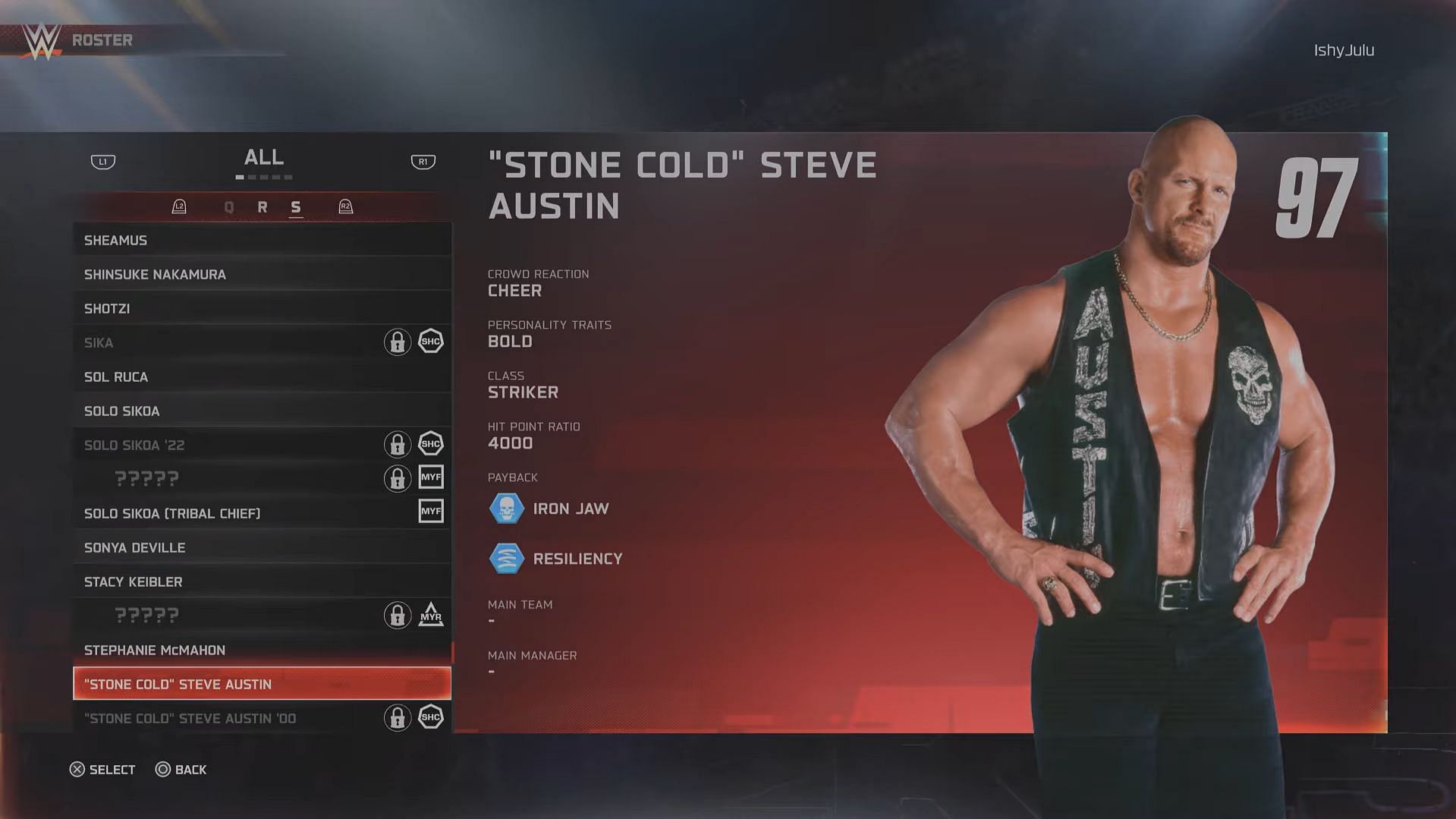 Base card of Stone Cold Steve Austin (Image via 2K Games // YouTube/@BottomTier)