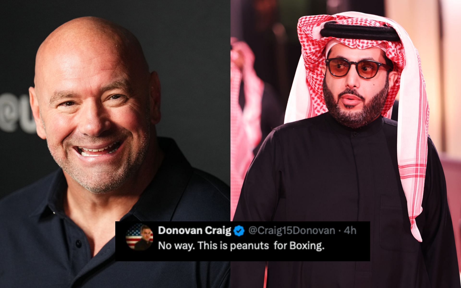 Fans on Dana White (left) and Turki Alalshikh