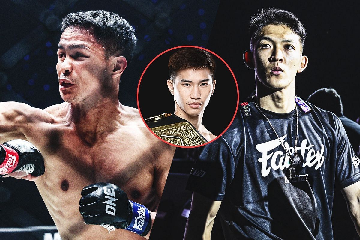 Superbon (left), Masaaki Noiri (right), and Tawanchai (circle inset). [Photos from ONE Championship]