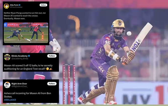 "Ashes call incoming" - Fans react to Moeen Ali's slow knock in RR vs KKR match of IPL 2025