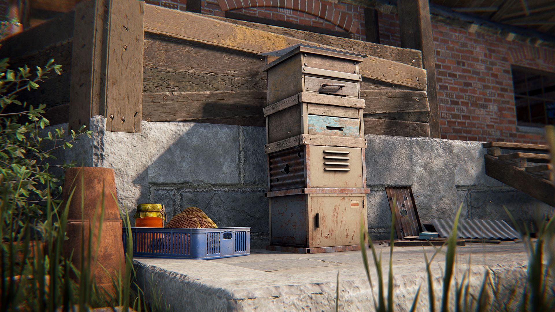 Beehives in Rust (Image via Facepunch Studios)