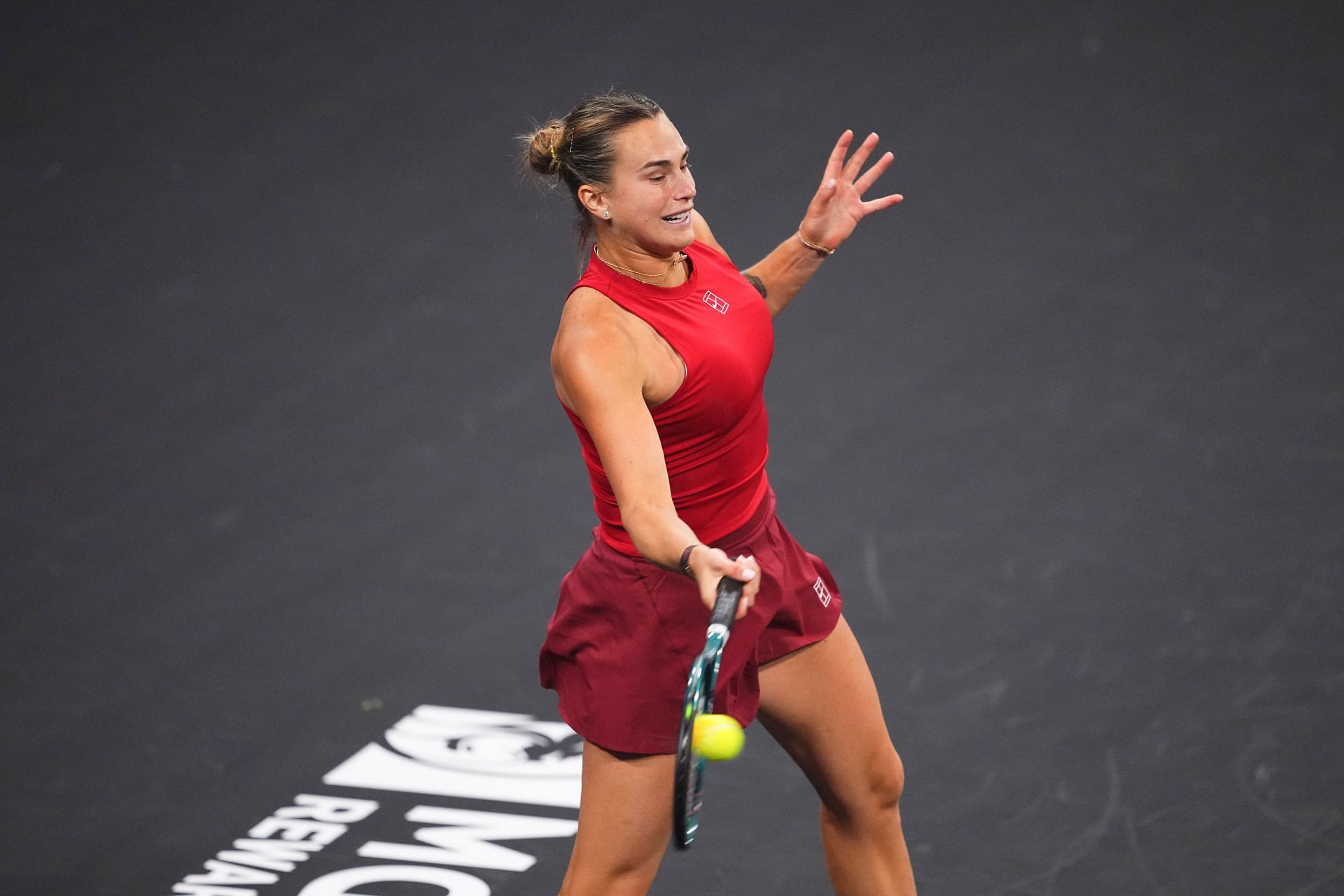 Sabalenka in action at the MGM Rewards Slam - Source: Getty