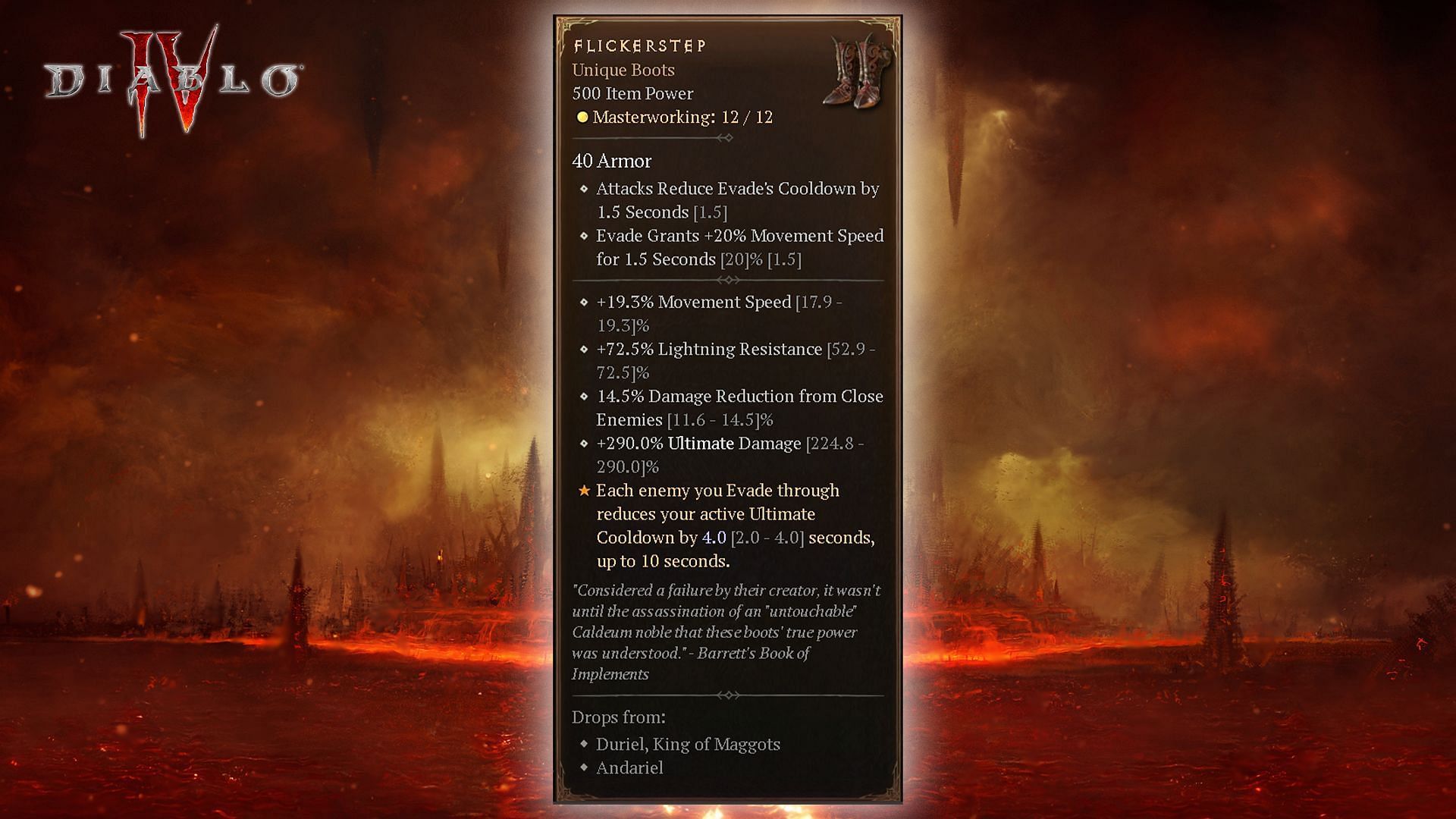 The stats on the Flickerstep boots (Image via Blizzard Entertainment)