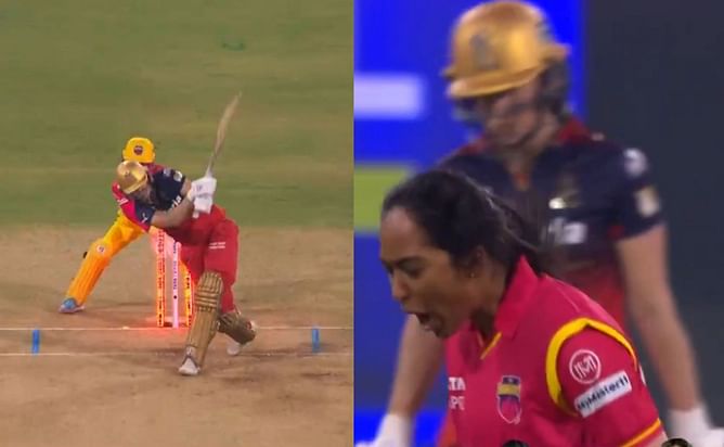 UP Warriorz left-arm pacer cleans up Ellyse Perry with a brilliant inswinger during WPL 2025 clash vs RCB [Watch]