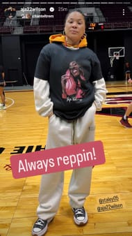 A'ja Wilson's repost on Instagram of Dawn Staley sporting the A'One collection - Source: Instagram_@aja22wilson