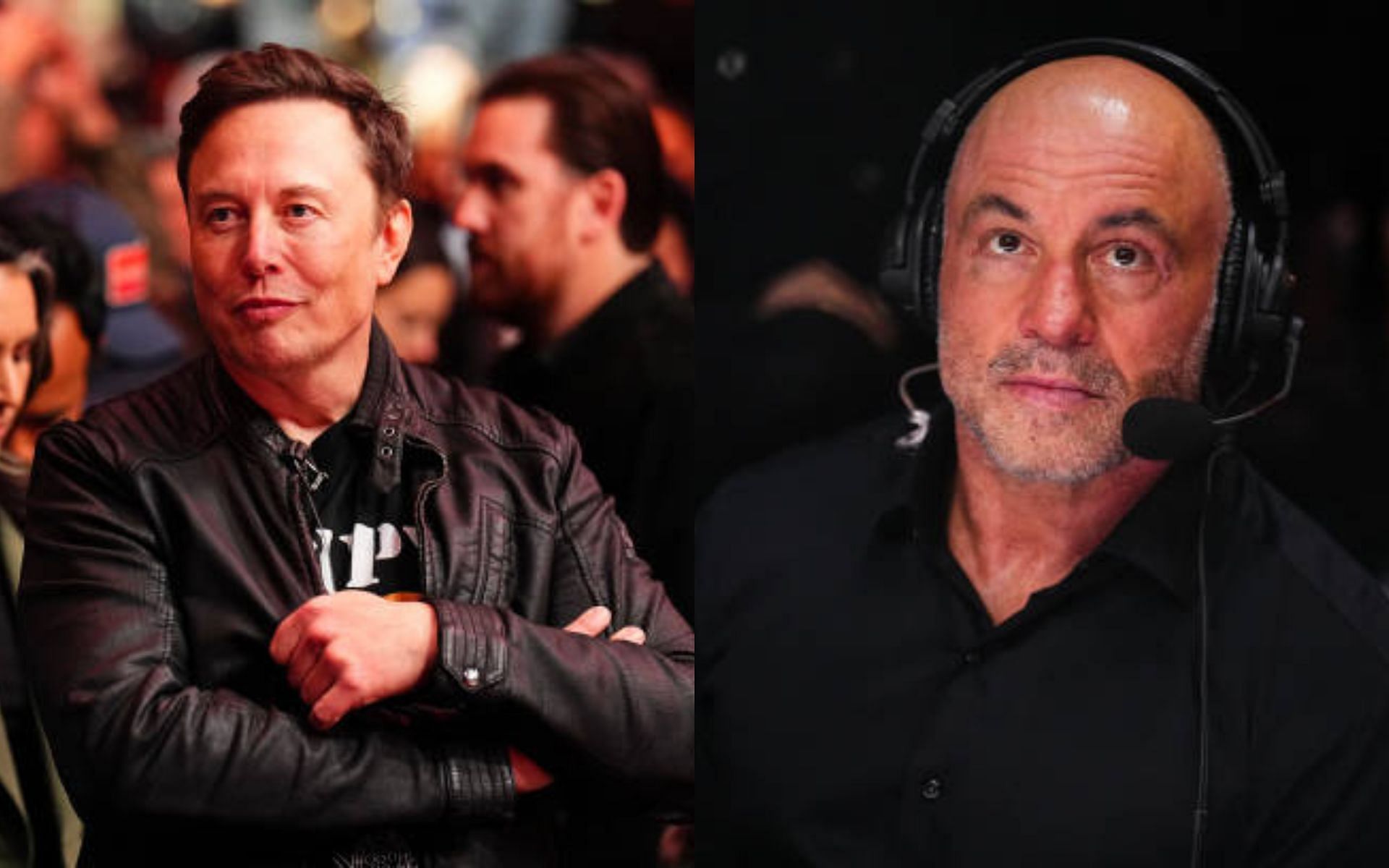 Elon Musk (left) reacts to Joe Rogan