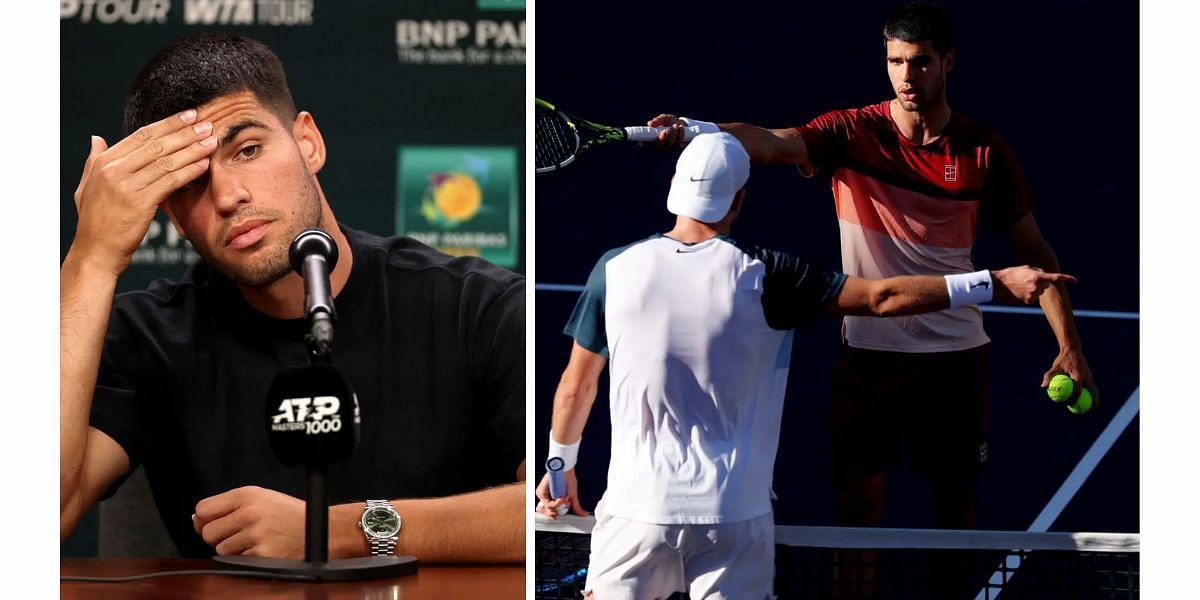 Carlos Alcaraz (L), pictured with Jack Draper at the 2025 BNP Paribas Open in Indian Wells (R) - Image Source: Getty