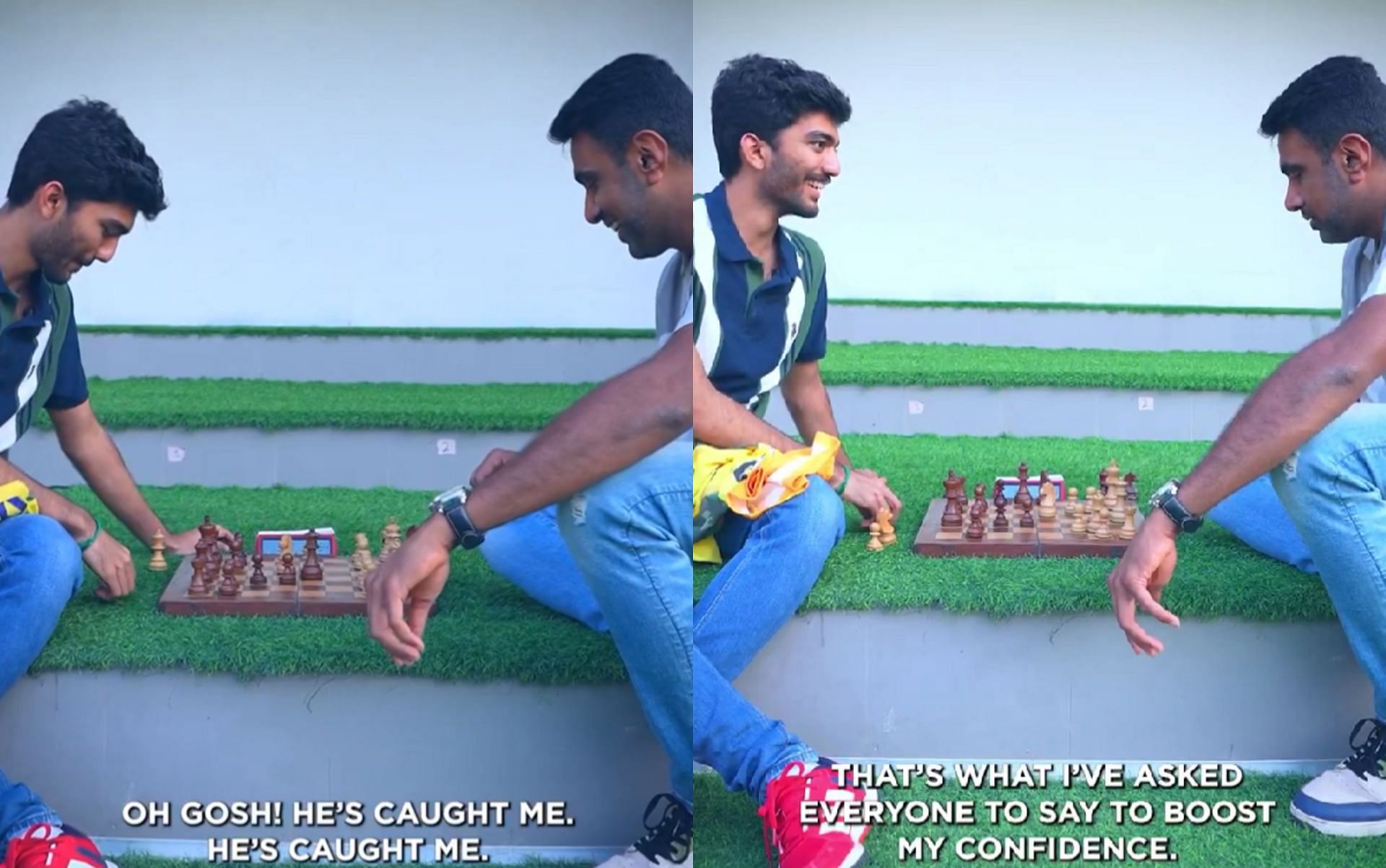 R Ashwin and D Gukesh playing Chess. (Images: CSK/Instagram)