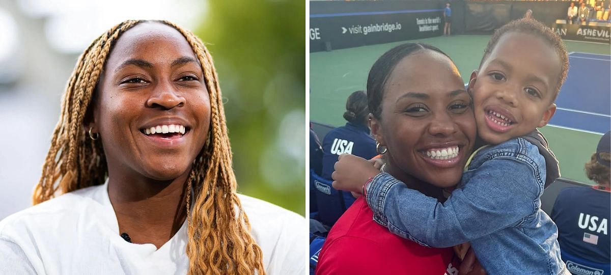 Coco Gauff (L), Taylor Townsend with son Adyn Aubrey Johnson (R) [Image source: Getty; @tay_taytownsend on Instagram]