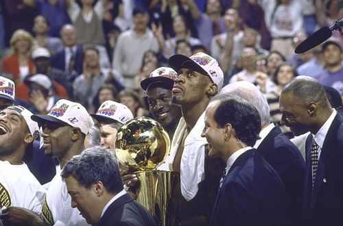 Chicago Bulls Michael Jordan and Dennis Rodman, 1996 NBA Finals - Source: Getty