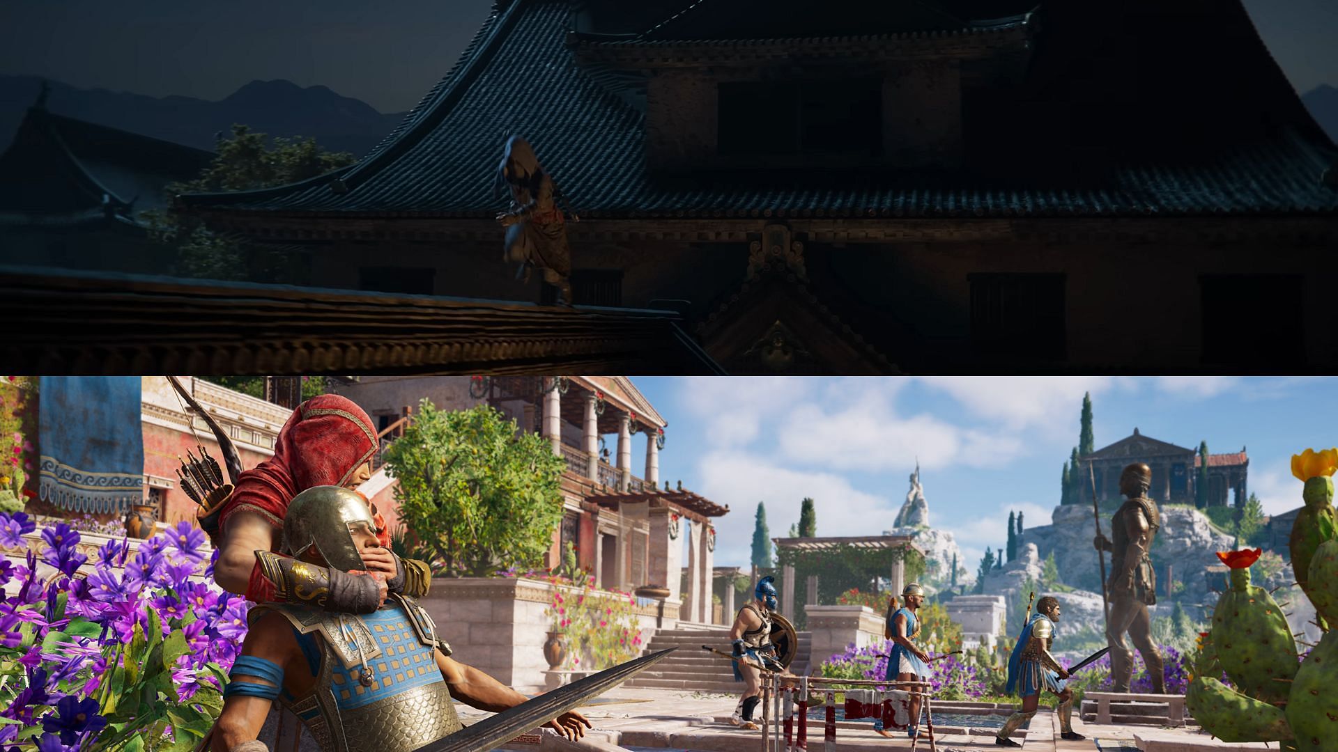 Stealth mechanics in both AC titles (Image via Ubisoft)