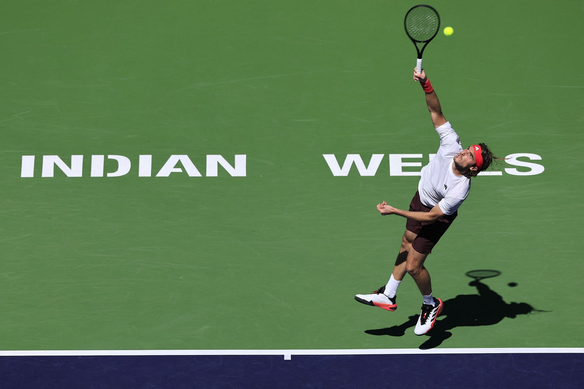 Stefanos Tsitsipas in action during his third-round encounter at the BNP Paribas Open. ( Source: Getty )