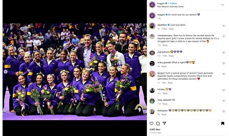 Screenshot of LSU Tigers gymnastics | Source IG/lsugym