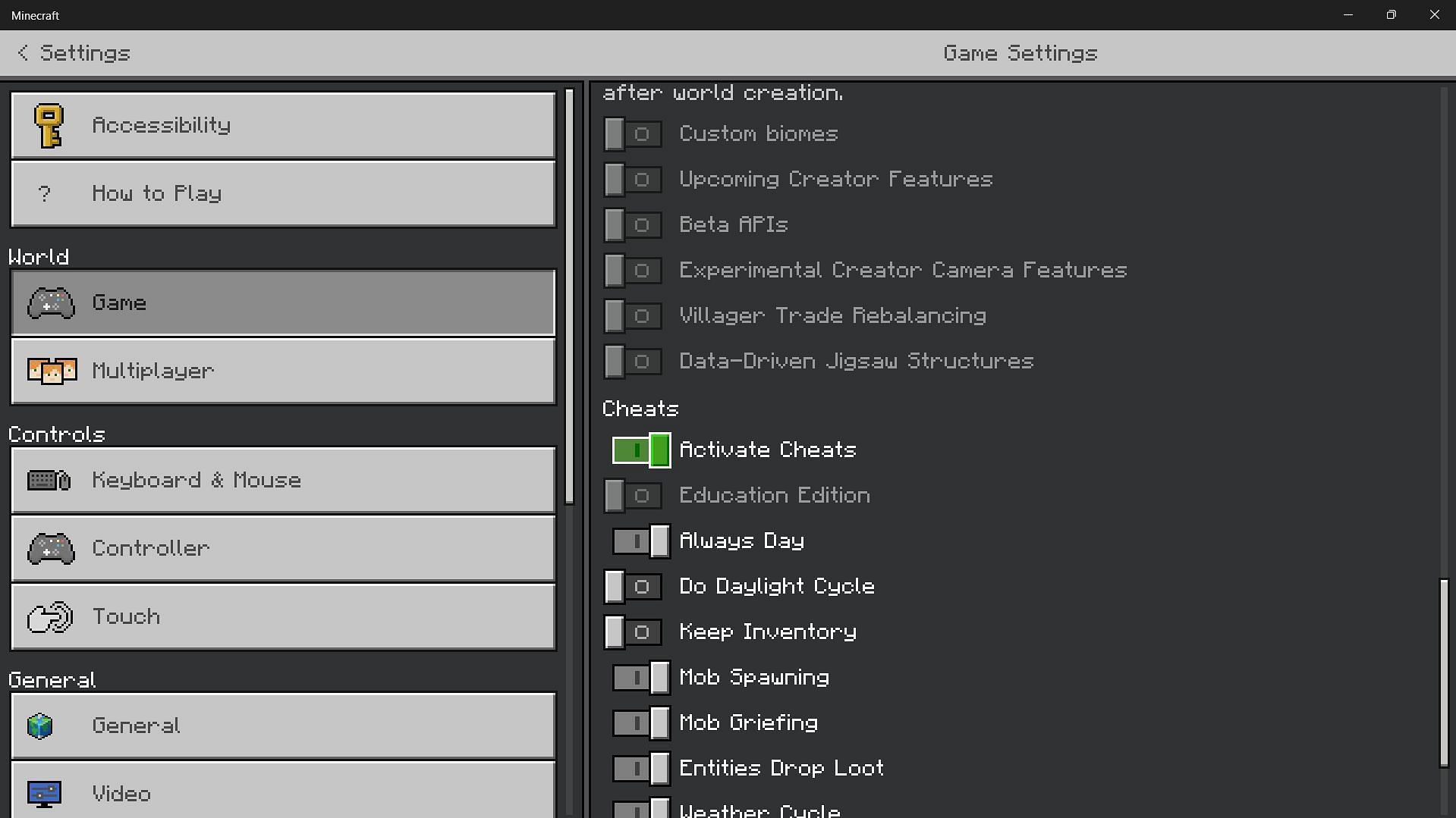 Activate cheats to type and execute commands. (Image via Sportskeeda Gaming || Mojang Studios)