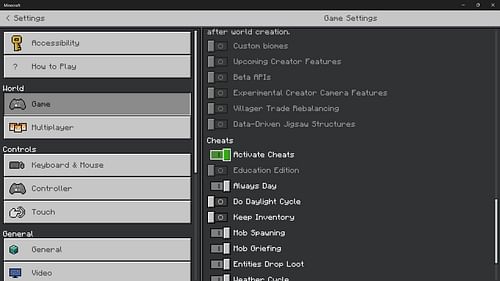 Activate cheats to type and execute commands. (Image via Sportskeeda Gaming || Mojang Studios)
