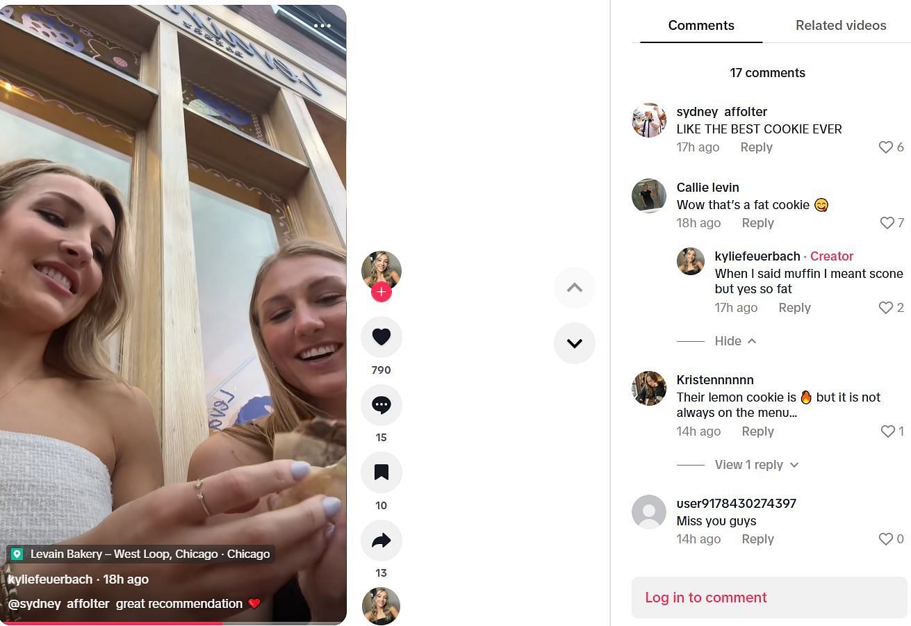 Callie Levin reacts to Kylie Feuerbach&#039;s TikTok video. Image via @kyliefeuerbach