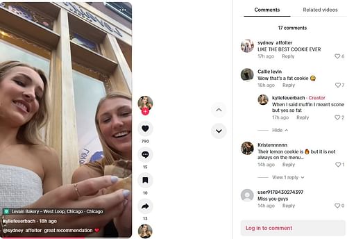 Callie Levin reacts to Kylie Feuerbach's TikTok video. Image via @kyliefeuerbach
