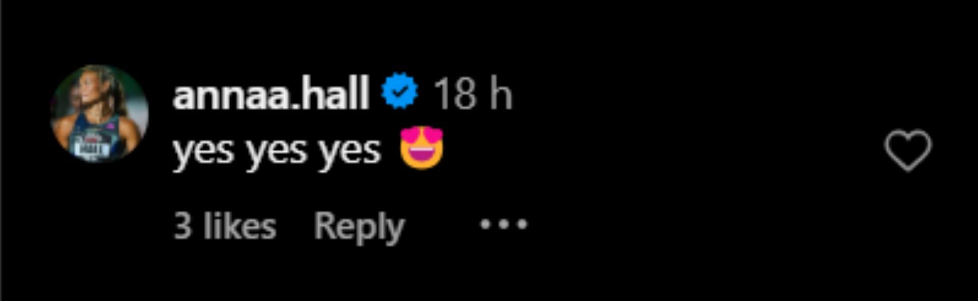 Anna Hall reacts to Maher&#039;s post; Instagram - @si_swimsuit